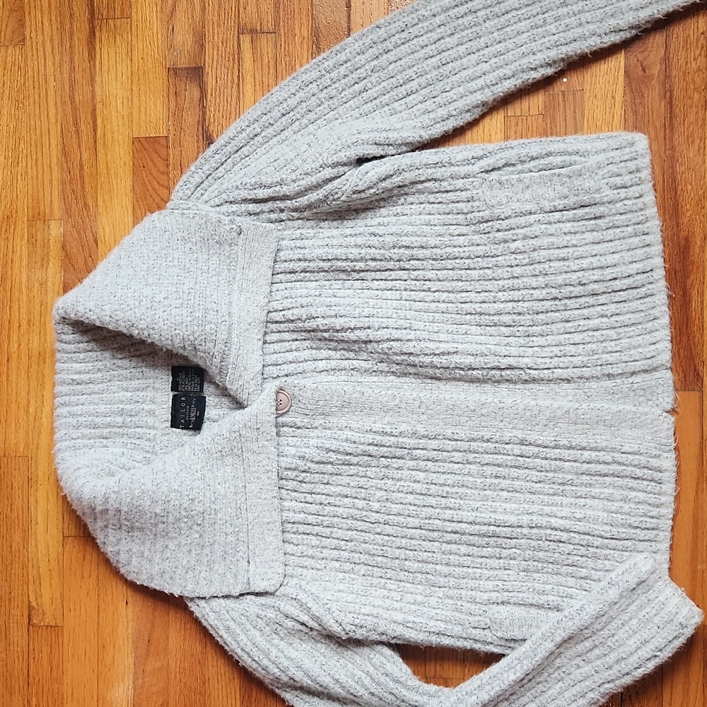Vintage Tailor B. Moss Gray Wool Blend Shawl Collar Cardigan Sweater M Chunky
